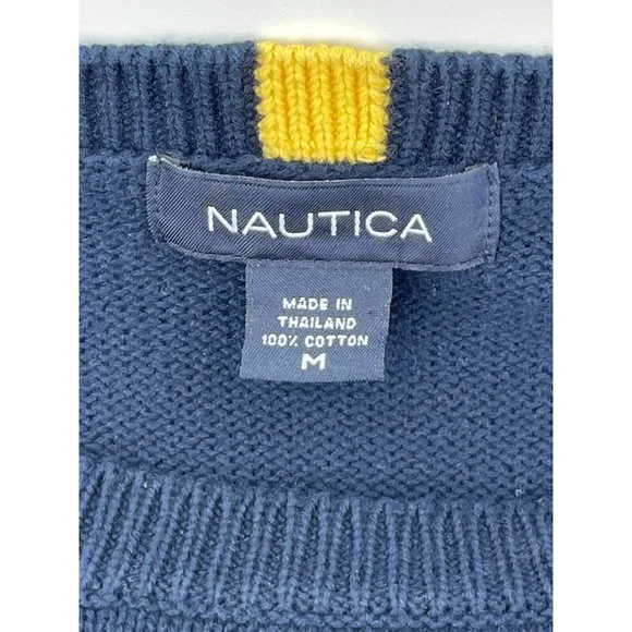 Nautica Men's 100% Cotton Navy Blue Gray Long Sleeve Knit Sweater Size Medium - Picture 6 of 9